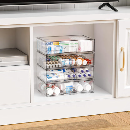 Yieach 8 Pack Small Clear Stackable Storage Drawers,2.2'' Tall Desk Organization and Storage,Plastic Office Supply Organizer,Acrylic Storage Containers for Makeup,Hair Clip,Accessory,Pen,Art Crafts
