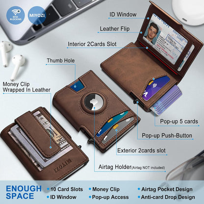 miyozi Airtag Wallet for Men,with Money Clip 10 Cards Metal Case Smart Slim Pop Up Credit Card Holder Flip with Magnetic Closure RFID Blocking wallet with Gift Box