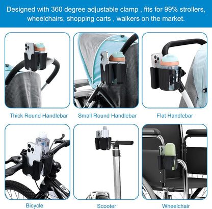 Accmor Stroller Cup Holder, Universal Cup Holder for Stroller Walker Bike, 360° Rotatable Large Caliber Designed Bottle Holder for Stroller, Bike, Wheelchair, Scooter