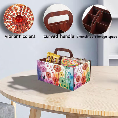 LSQFS DIY Diamond Painting Storage Box, Wooden Multi-Grid Organizer with Handle, Portable Desktop Caddy for Art Kits, Craft Tools, Makeup Brushes, Stationery Home Office