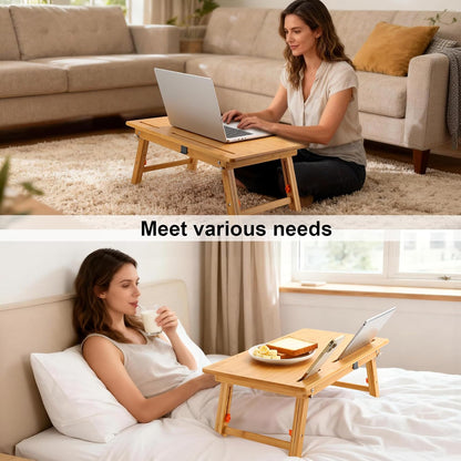 Nnewvante Drawing Table Foldable Drafting Desk with Adjustable Height & Angle Bamboo Drawing Board Easel with Tablet and Phone Slots for Painting, Drafting, Writing, Reading