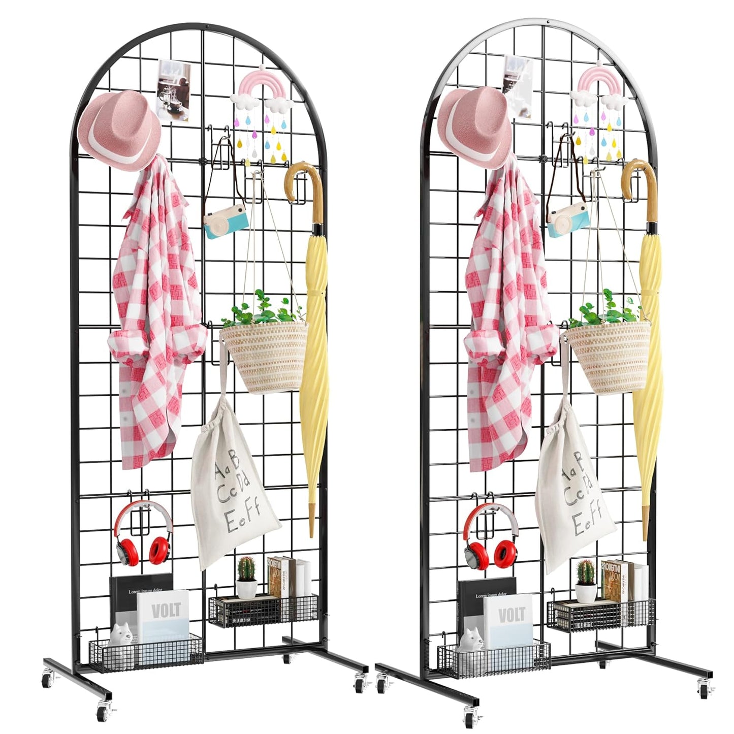 Asee'm Grid Wall Panels Display Stand 2' x 5.2' FT Black Movable Wire Grid Wall Display Rack Heavy Floorstanding Detachable Girdwall Panel with T-Base for Craft Show Rack, Retail Displays 1PCS