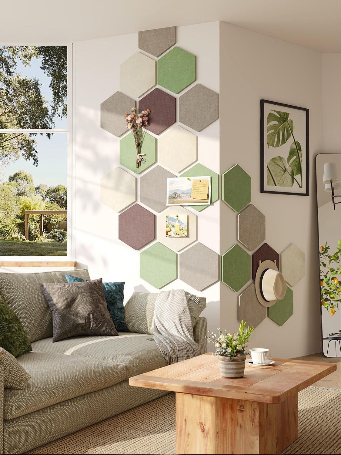 8 Pack Hexagon Felt Bulletin Board Tiles - 12" Large Thick Pin Board for Walls with 30 Push Pins, DIY Boards for Office Home School Decor, Aesthetic Hex Cork Board Alternative