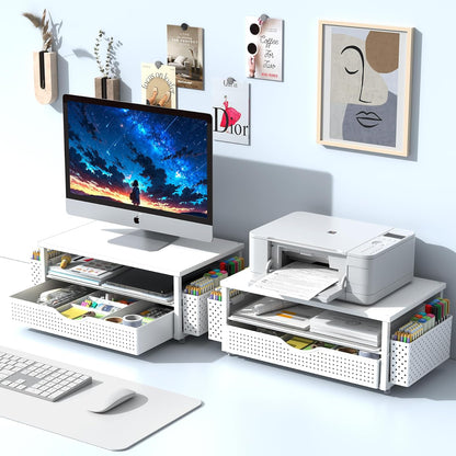 Spacrea Desk Organizer and Accessories, Computer Monitor Stand Riser with Drawer and 2 Pen Holders, Office Desk Accessories & Workspace Organizers for Office Supplies (Wood)
