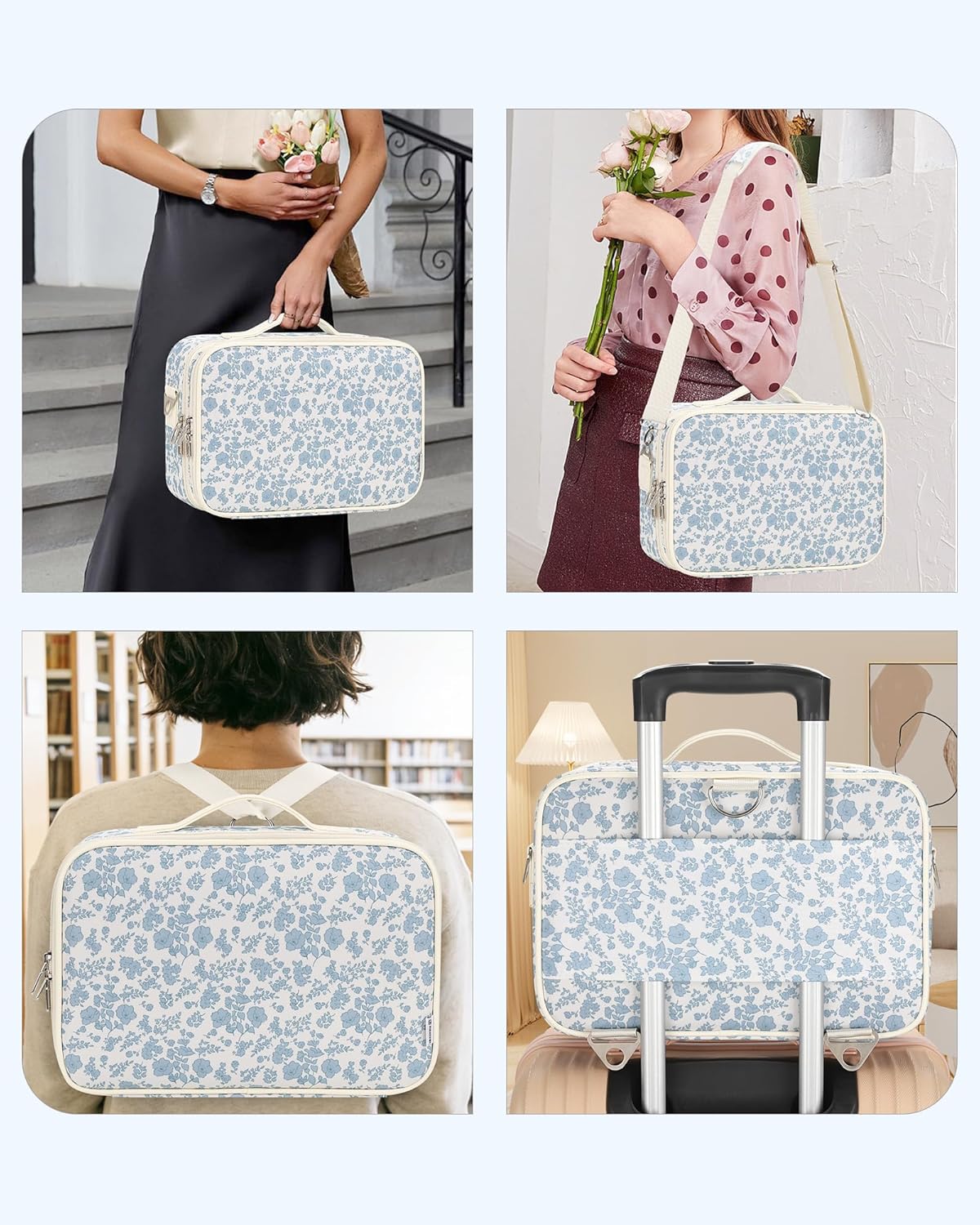 Relavel Makeup Case Large Makeup Bag Professional Train Case 16.5 inches Travel Cosmetic Organizer Brush Holder Waterproof Makeup Artist Storage Box, 3 Layer Large Capacity, with Adjustable Strap