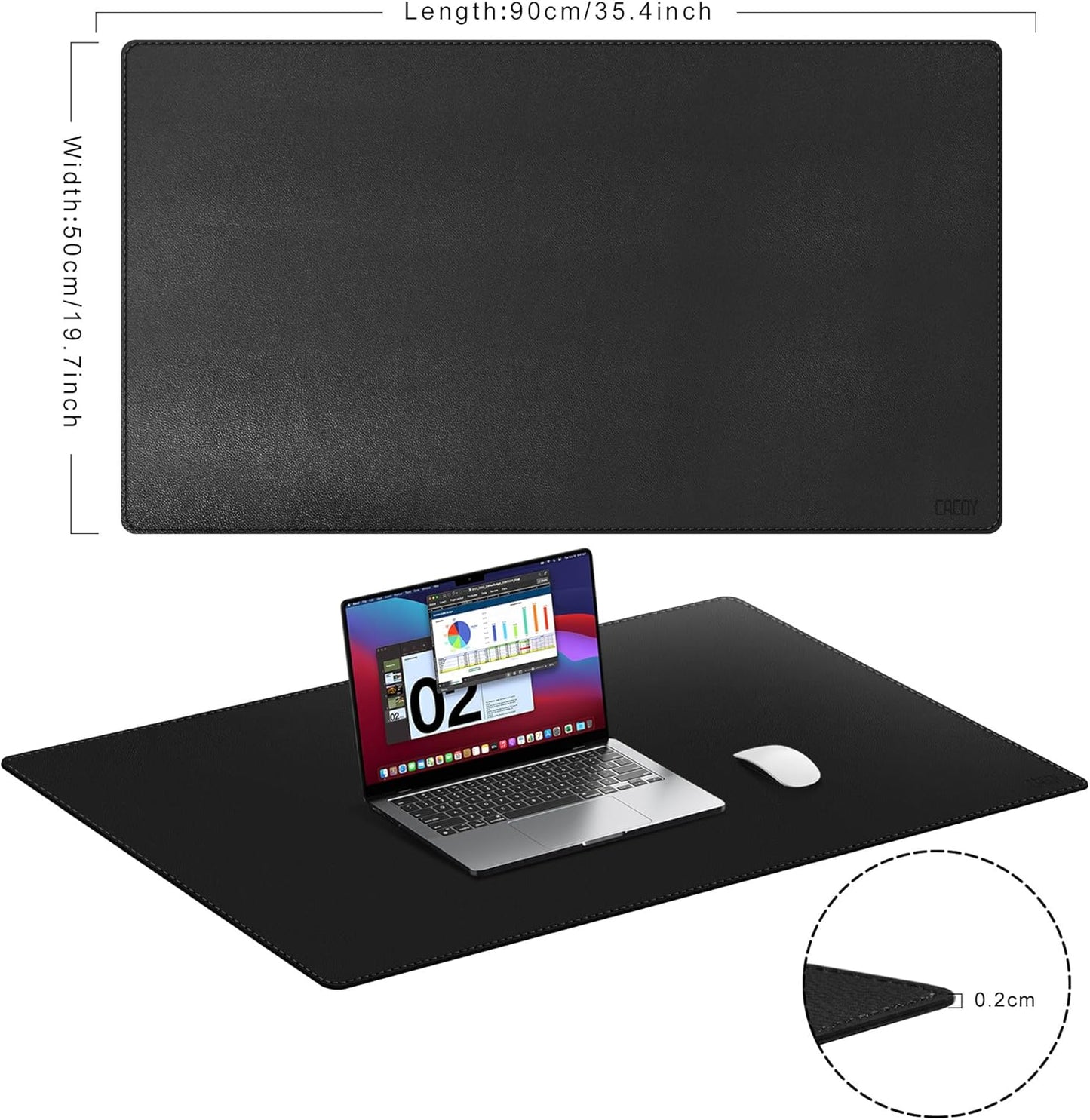 Cacoy 36" x 20" Leather Desk Mat for Home Office, Extra Large PU Leather Desk Pad Blotters, Waterproof Computer Keyboard Mat, Extended Gaming Mouse Pad, Desk Protector for Desktop and PC Laptop, Black