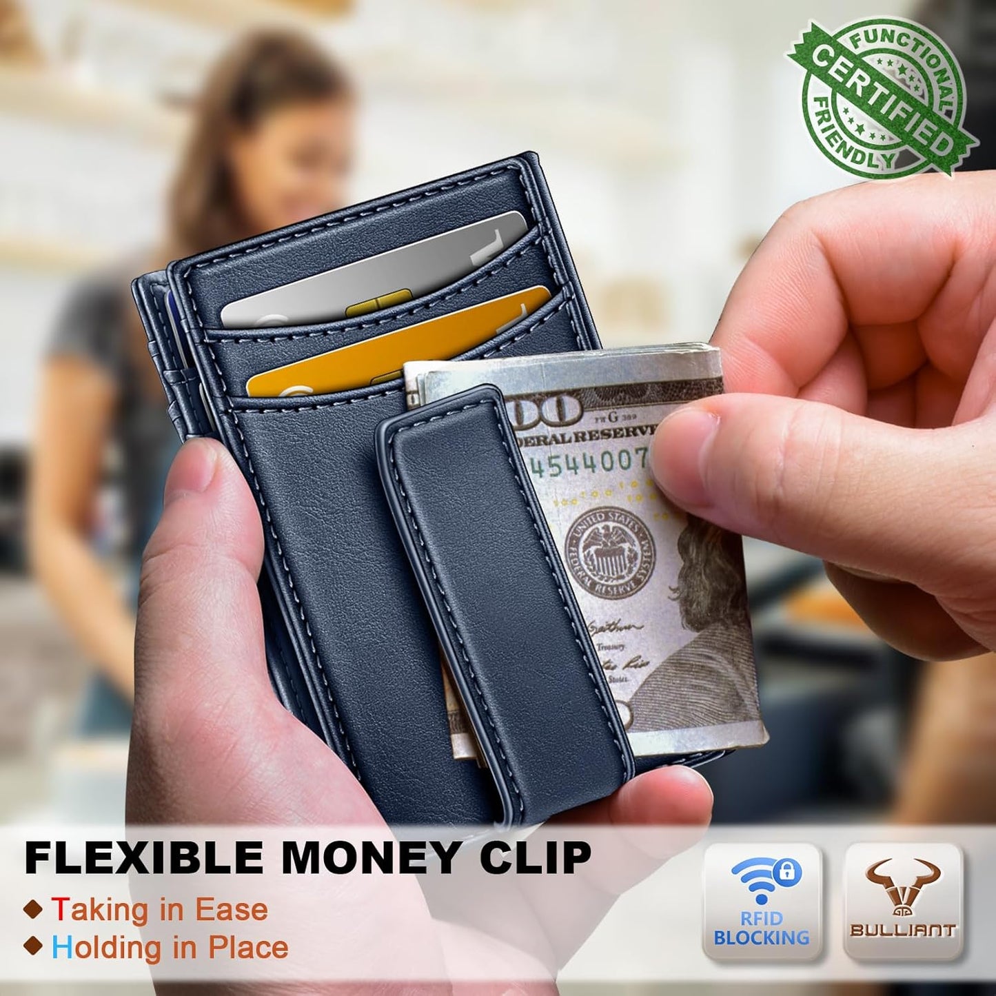 BULLIANT Men Airtag Wallet,Slim Wallet Money Clip Card Holder Magnetic Closure 12 Cards in Front Pocket RFID Blocking