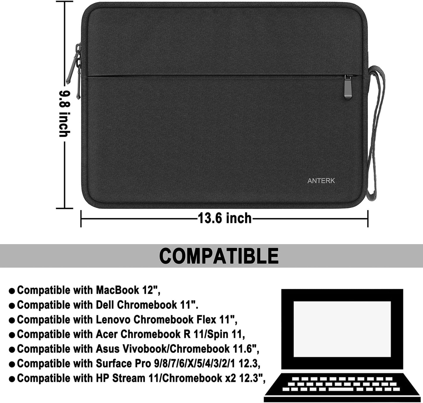 Laptop Sleeve 14 Inch, Water Resistant Traveling Computer Cover with Handle, Shockproof Protective Carrying Laptop Case Compatible for 14 Inch MacBook Air/Pro, HP, Dell, Asus, Lenovo, Black