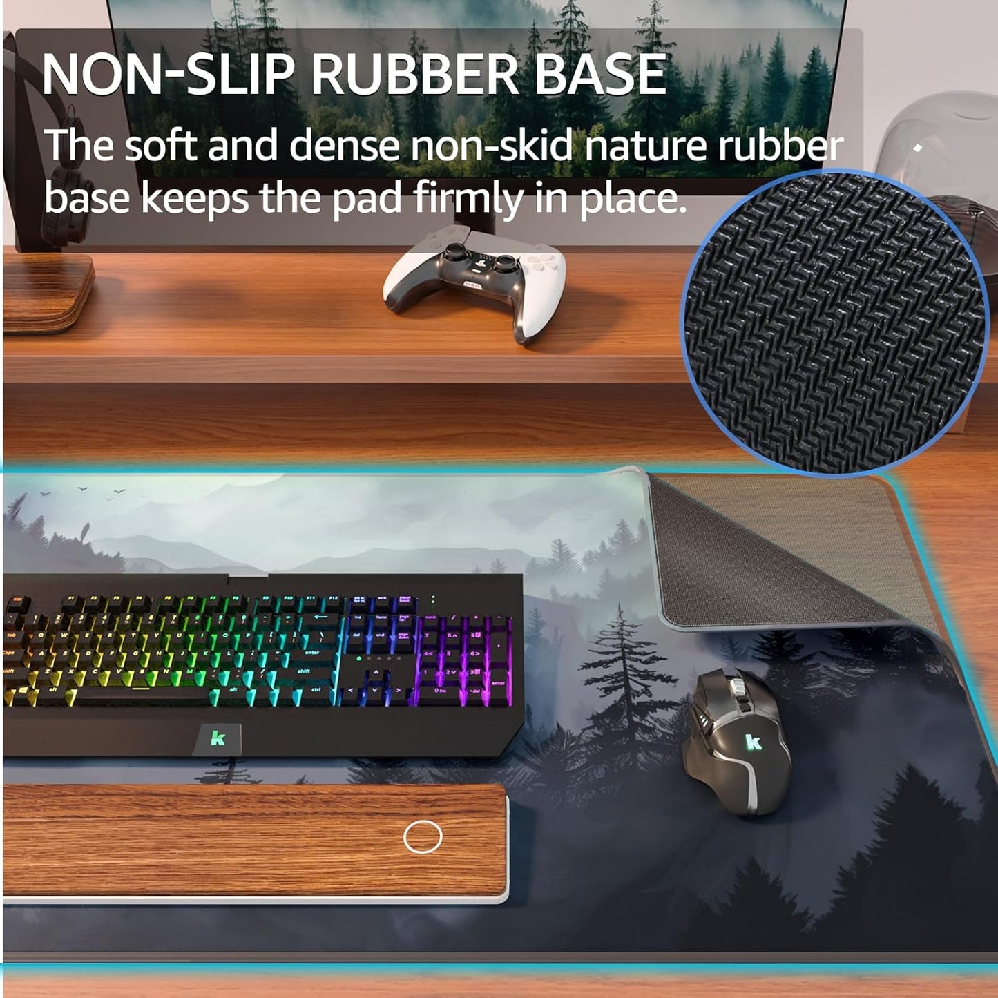 KTRIO Large Gaming Mouse Pad Desk Mat, Superior Micro-Weave Cloth for Precise Mouse Control, Non-Slip Rubber Base, Stitched Edges, Water-Resistant, for Gamer, Office & Home, 31.5" x 11.8" inches