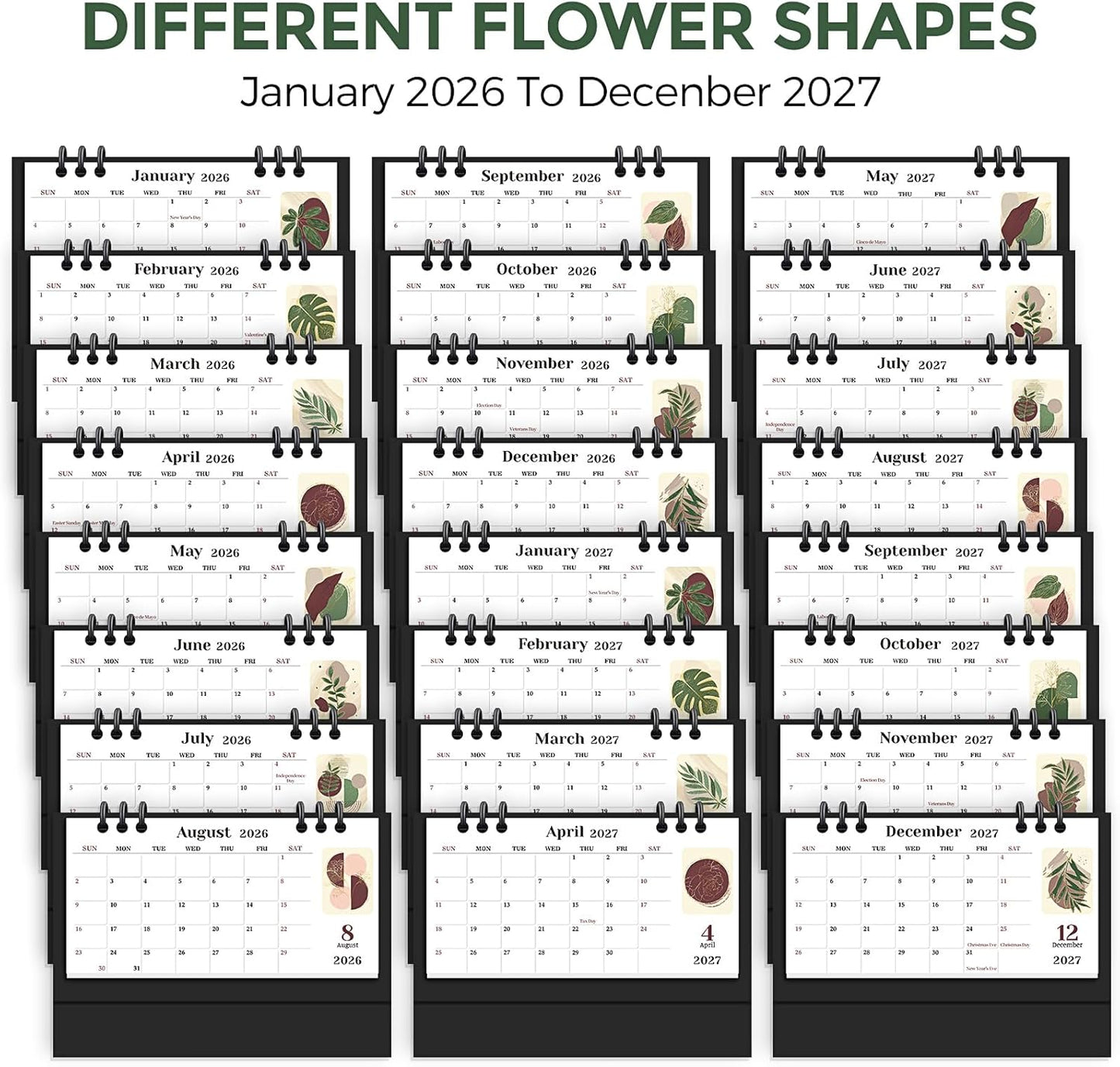 KONVINIT Small Desk Calendar 2026-2027, 6.3" x 3.1", 2026 Desk Calendar - Runs From January 2026 Until December 2027, 24 Months Mini Desktop Calendar for School, Home and Office Supplies