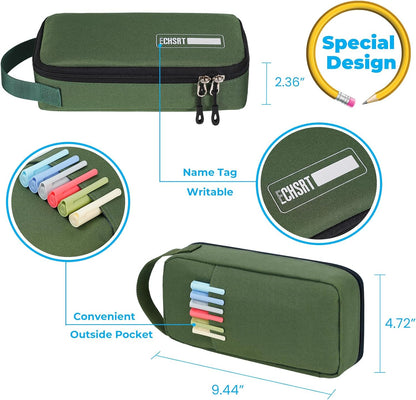 ECHSRT Big Pencil Case, Aesthetic Portable Zipper Pencil Bag with Hidden Pocket, Special Pouch for Men Women Adults, Stationery Organizer Pen Cases for Office Travel,Black