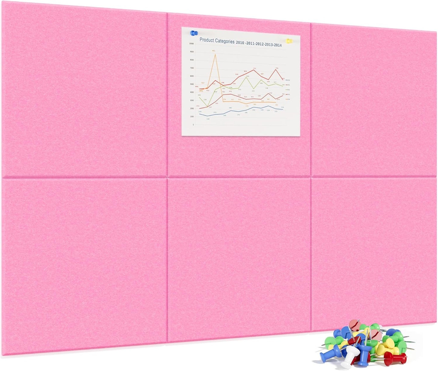 Neatsure Large Cork Board for Wall, Black Felt Bulletin Board with Pushpins, 36" x 24" 6 Panels Wall Tiles, Tack Push Pin Boards for Office