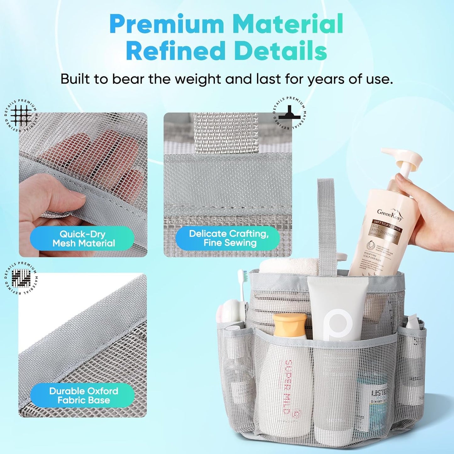 EUDELE Mesh Shower Caddy Portable for College Dorm Room Essentials, Shower Caddy Dorm with 8-Pocket Large Capacity for Beach, Swimming, Gym, Travel essentials