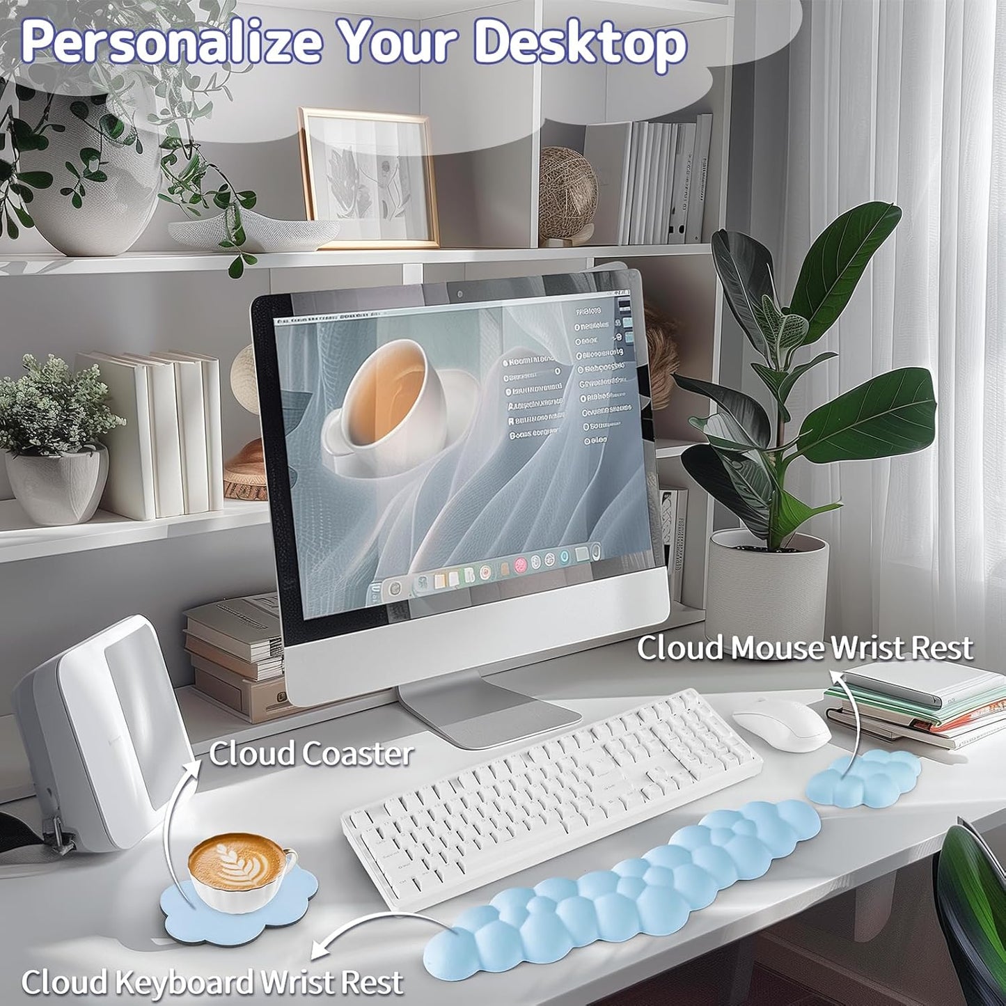 Sushret Cloud Wrist Rest for Keyboard and Mouse, Memory Foam PU Leather Keyboard Wrist Rest with Ergonomic Support, Non-Slip Base, Cute Arm Rest Pad & Palm Cushion, Office Desk Accessory, Purple