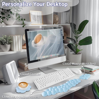 Sushret Cloud Wrist Rest for Keyboard and Mouse, Memory Foam PU Leather Keyboard Wrist Rest with Ergonomic Support, Non-Slip Base, Cute Arm Rest Pad & Palm Cushion, Office Desk Accessory, Purple