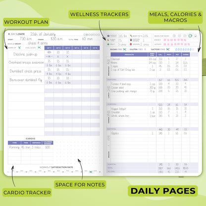Clever Fox Fitness & Food Journal – Nutrition & Workout Planner for Women & Men – Diet & Gym Exercise Log Book with Calendars, Diet & Training Trackers - Undated, A5 Size, Hardcover (Forest Green)