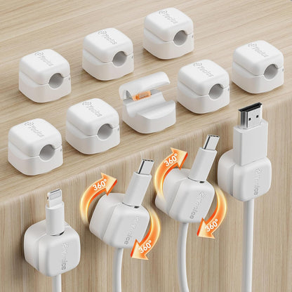 12Pack Rotatable Cord Organizer,Spring Cable Clips Desk Cable Management Cord Holder Adhesive Phone Charger Cord Clips for Home Office Car Wall Nightstand Accessories, Clear