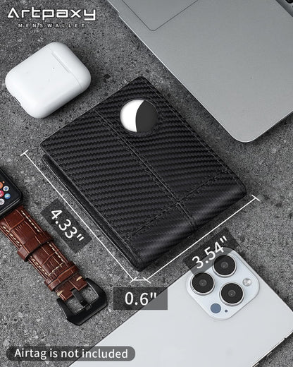 Mens Wallet With AirTag Holder, Bifold Leather RFID Blocking 1-2 ID Windows 12-13 Card Holders, Gift Box and Screen Protector Included, AirTag Not Included