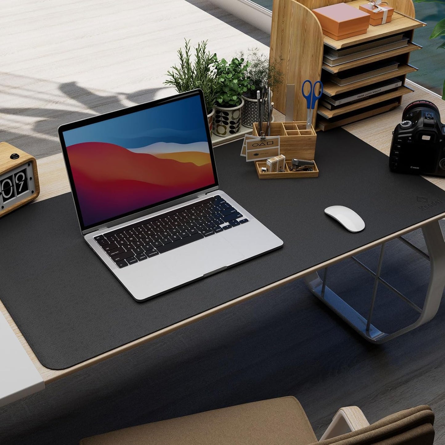 K KNODEL Leather Desk Pad Protector, Office Desk Mat, Large PVC Leather Desk Blotter, Non-Slip Mouse Pad (Dark Brown, 15.7" x 31.5")