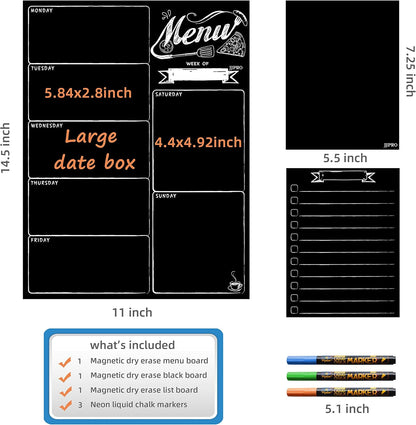 JJPRO Magnetic Dry Erase Meal Planning Whiteboard for Refrigerator-Magnetic Weekly Planner for Fridge-One Bonus Notepad whiteboard-Refrigerator Organizer with Weekly Planning Boards