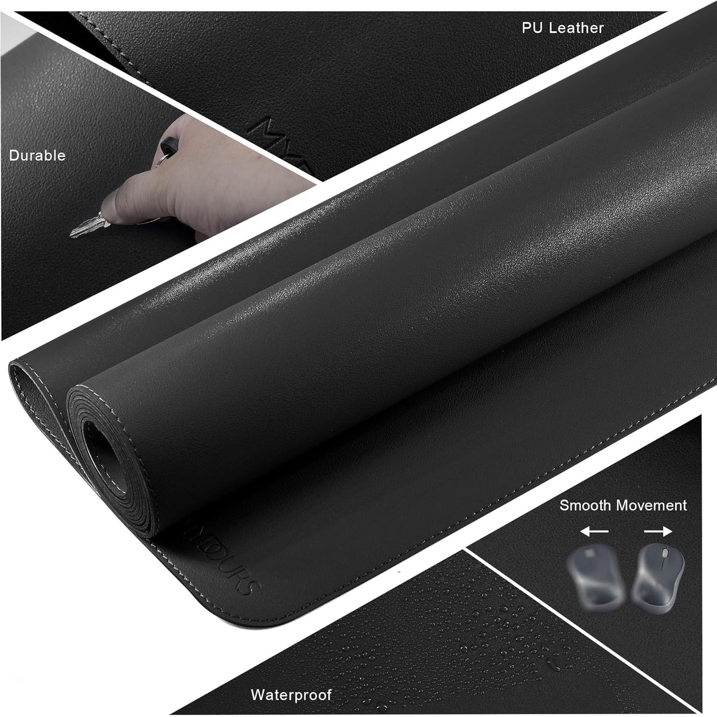 Mydours 40" x 20" Extra Large Desk Mat, PU Leather & Cork Desk Pad, Large XXL Desk Mouse Pad for Workstation, Office, Home, Computer Desk Mat with Keyboard & Mouse (Black)