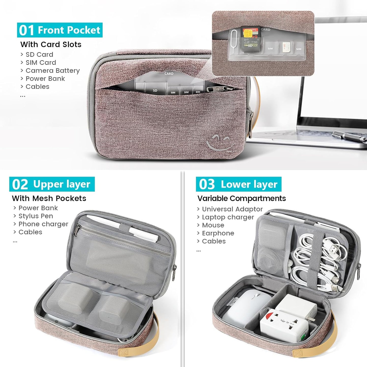 Travelkin Cord Organizer Travel, Electronic Organizer Travel Case, Cable Organizer Bag For Cords,Chargers Phone, Sd Card,Usbs (Black)