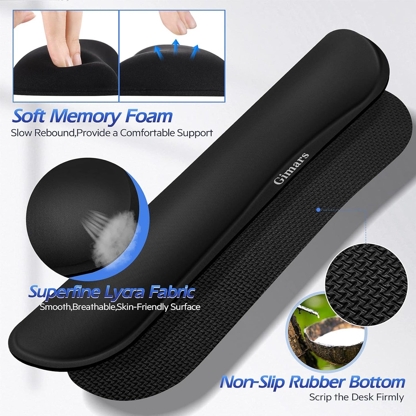 Gimars Upgrade Enlarge Silky and Superfine Fabric Gel Memory Foam Keyboard Wrist Rest Set, Ergonomic Keyboard Mouse Wrist Support for Typing Pain Relief, Comfort for Office, Gaming, Computer, Black