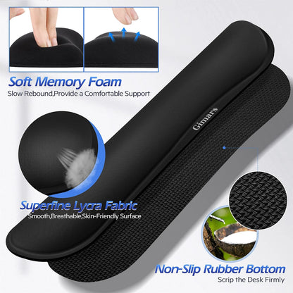 Gimars Upgrade Enlarge Silky and Superfine Fabric Gel Memory Foam Keyboard Wrist Rest Set, Ergonomic Keyboard Mouse Wrist Support for Typing Pain Relief, Comfort for Office, Gaming, Computer, Black
