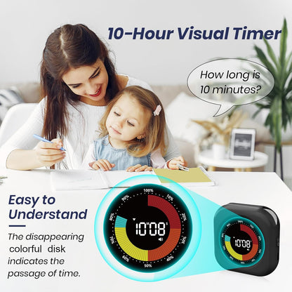 PERSUPER Visual Timer for Kids, 10 Hours Countdown/Up, with Rechargeable, 3 Volume Levels, 3 Brightness Display, and Magnetic, Homeschool Study Tool, Large Digital Timers for Classroom, Kitchen