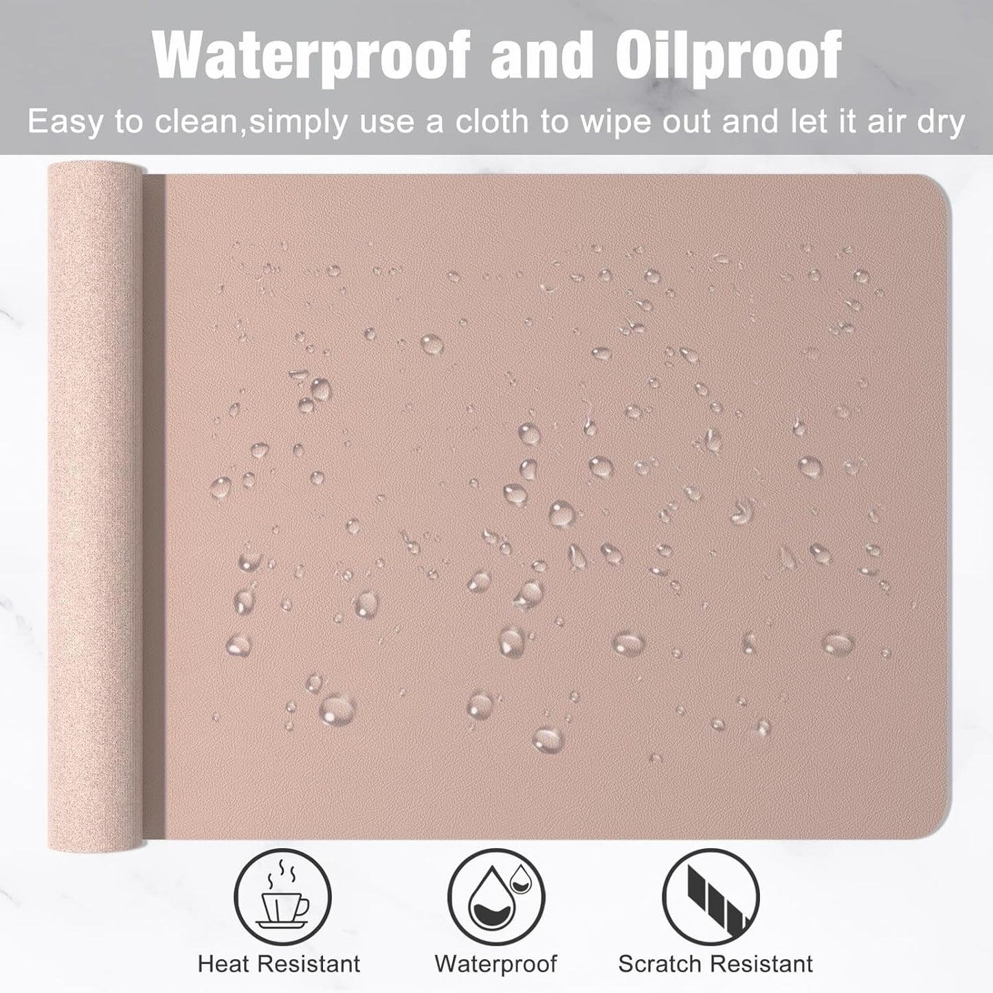 Hsurbtra Desk Pad, 23.6" x 13.8" PU Leather Desk Mat, M Extended Mouse Pad, Waterproof Desktop Blotter Protector, Non-Slip Ultra Thin Small Laptop Keyboard Writing Mat for Office Home, Pink