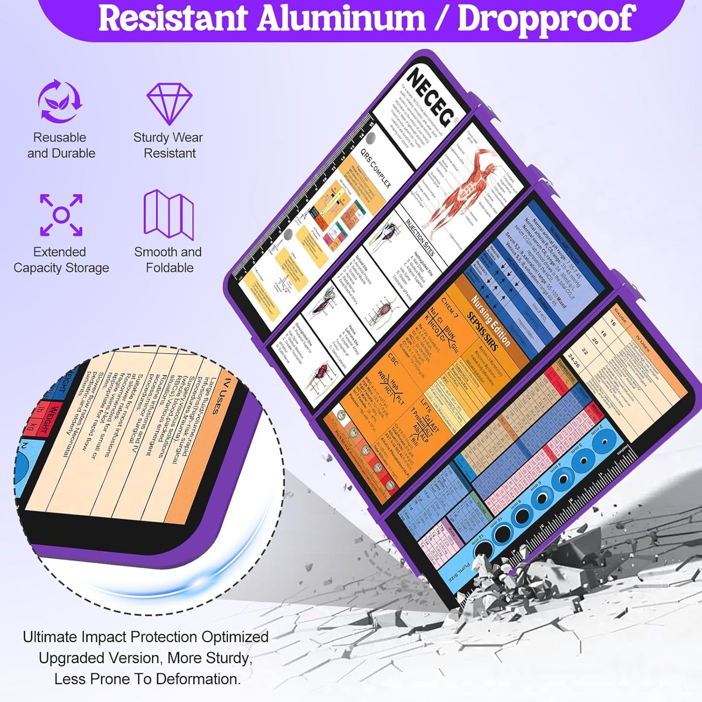 Nursing Clipboard Foldable-4 Layers Aluminum Nurse Foldable Clipboard Nursing Medical Edition Cheat Sheets, Pocket Size Pen Clip for Nurses Students School and Doctors-Pink