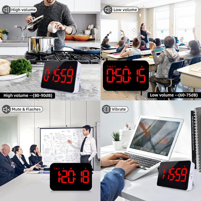 PERSUPER Kitchen Digital Timer, Count Down Up, Rechargeable, Vibration Mode Adjustable Volume and Brightness LED Display, Time Management Cook, Desk, Kids Adults Study Teaching, Kitchen Gadgets RGB