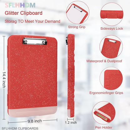 Glitter Clipboard with Storage,Storage Clipboard with Pen Holder,A4 Binder Clip Boards 8.5x11 with Low Profile Clip,Side Opening Sparkle Clipboards, Clipboards Folder for Office Supplies-Starry Black