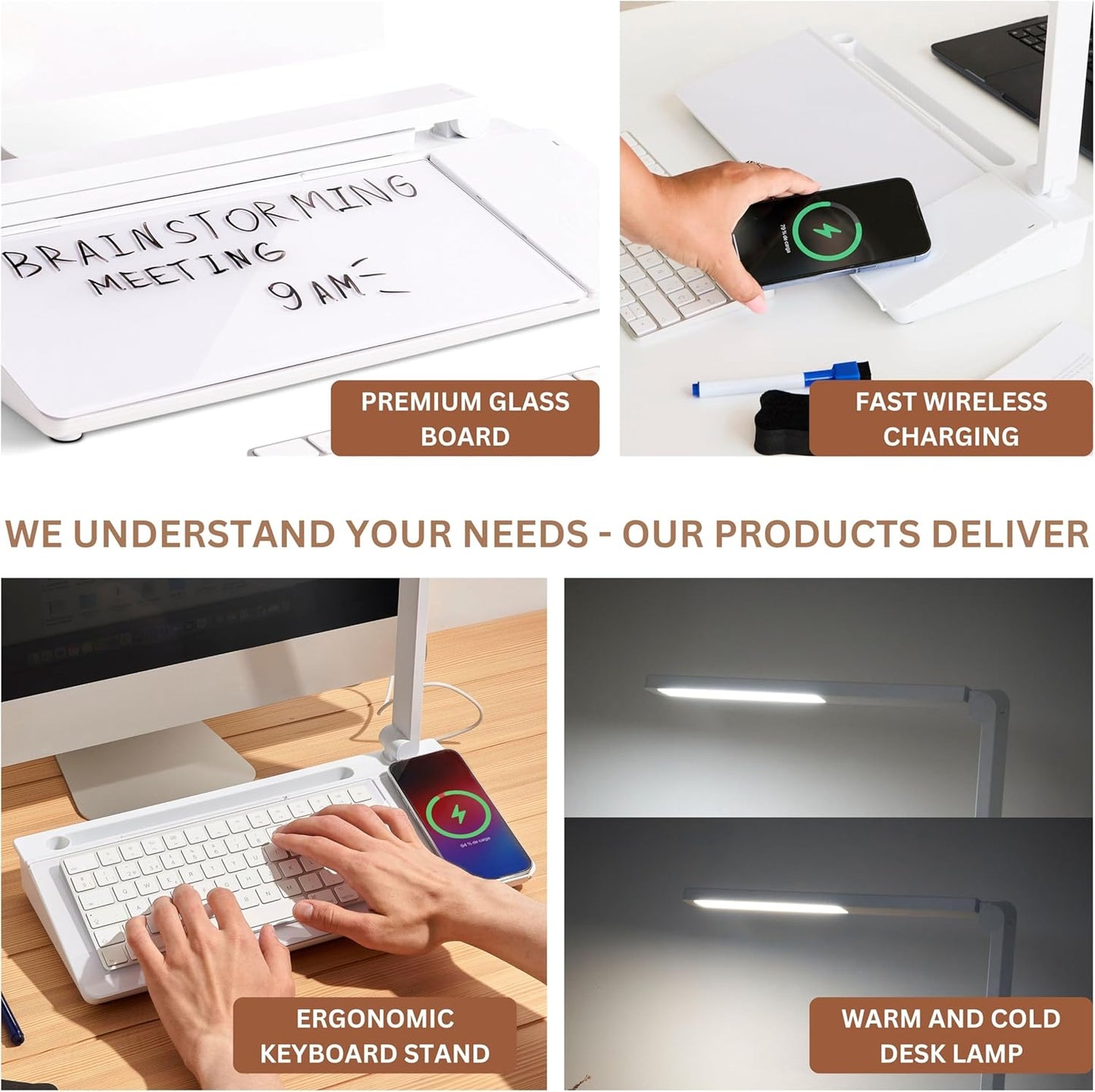 Desktop Dry Erase Board with Charger and LED Lamp (White)