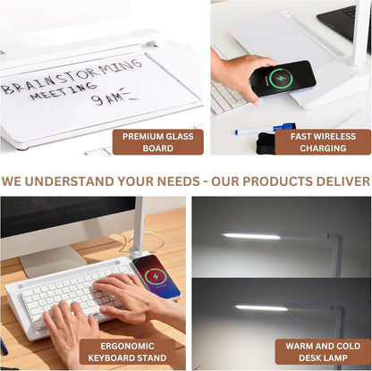 Desktop Dry Erase Board with Charger and LED Lamp (White)