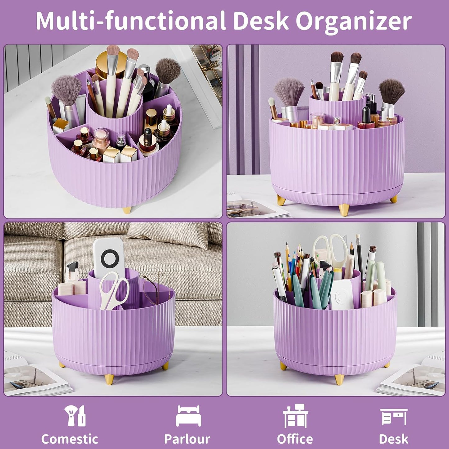 fanado 360° Rotate Makeup Brush Holder Organizer, Makeup Organizers Countertop, Makeup organization and Skincare Storage for Vanity, Desktop, Bathroom (White)
