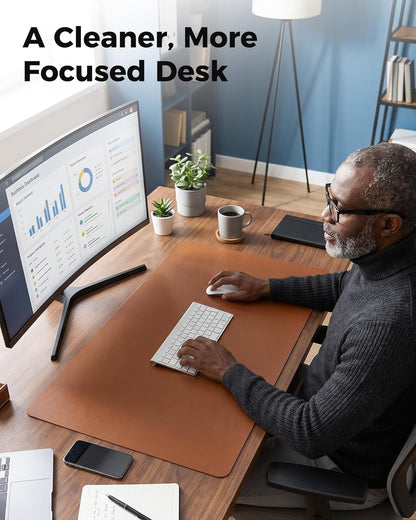 Aothia Dual-Sided Desk Pad - 25.6x13.7 inches Leather Desk Mat, Natural Cork Desk Pad Protector, Large Mouse Pad for Desk, Waterproof Desk Blotter Pad, Desk Writing Pad for Office Work/Home, Black