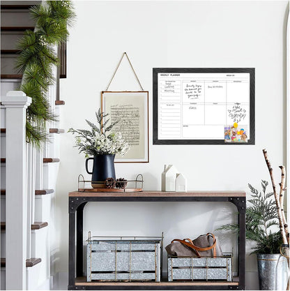 White Board Weekly Calendar Dry Erase Planner for Wall-16"X12",White Solid Wood Frame,Minimal/Modern Design, Magnetic Whiteboard Planner for to Do List, Memo, School, Home, Office, Kitchen