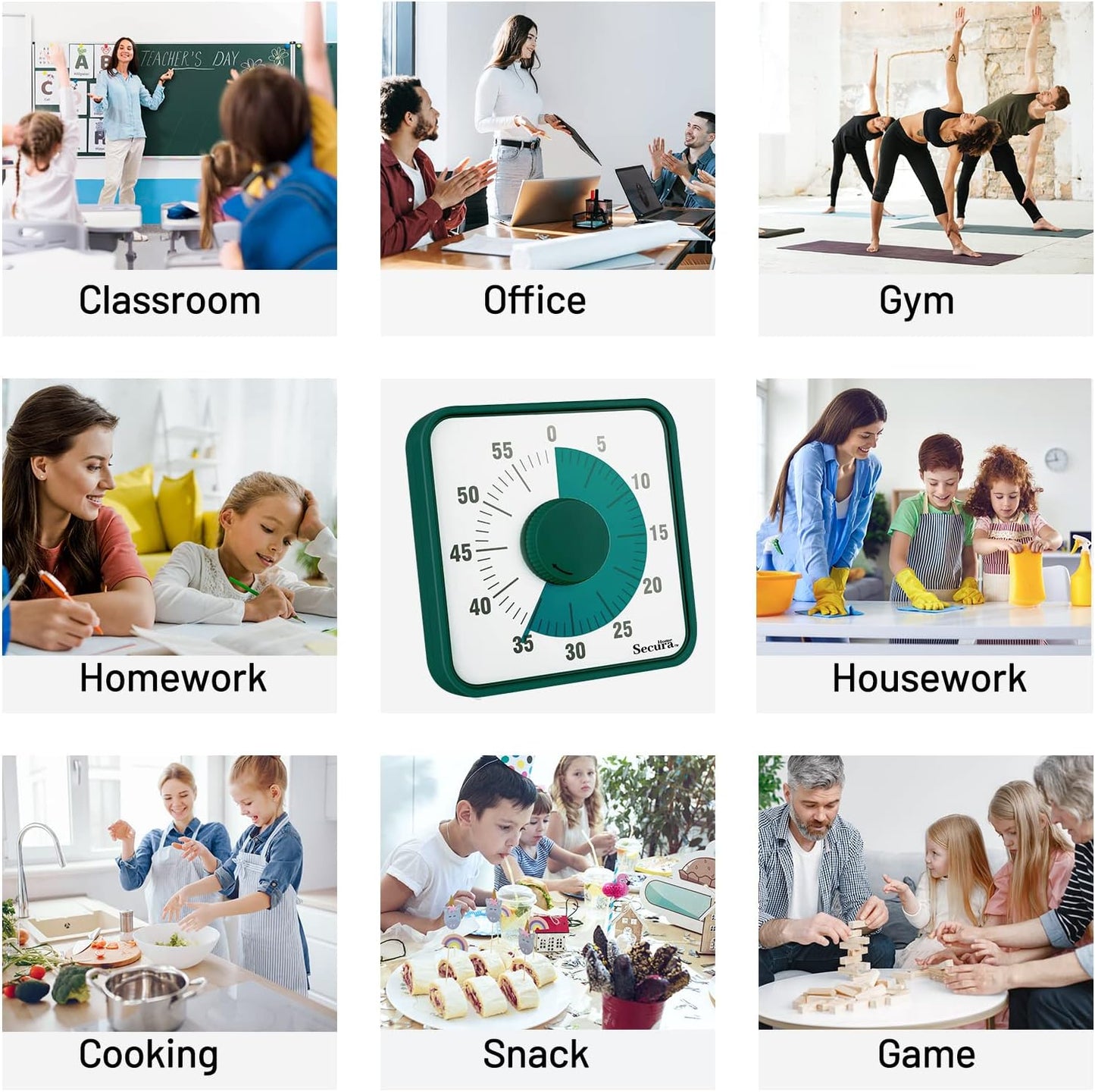 Secura Home 60-Minute Visual Timer, 7.5 Inch Oversize Countdown Timer Clock for Kids and Adults, Durable Mechanical Time Management Tool with Magnetic Backing （Dark Green）