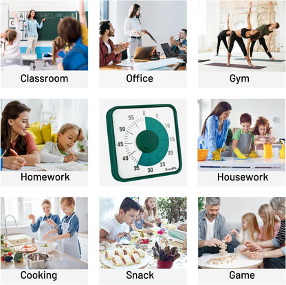 Secura Home 60-Minute Visual Timer, 7.5 Inch Oversize Countdown Timer Clock for Kids and Adults, Durable Mechanical Time Management Tool with Magnetic Backing （Dark Green）
