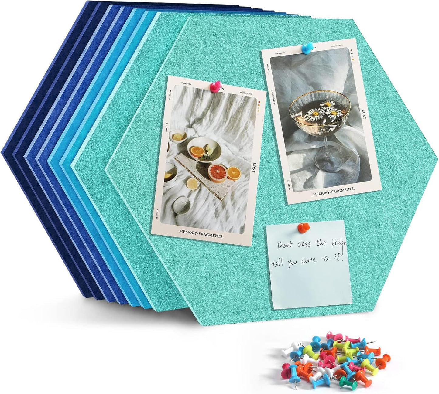 8 Pack Hexagon Felt Bulletin Board Tiles - 12" Large Thick Pin Board for Walls with 30 Push Pins, DIY Boards for Office Home School Decor, Aesthetic Hex Cork Board Alternative