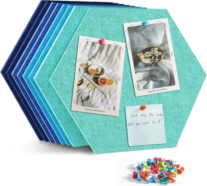 8 Pack Hexagon Felt Bulletin Board Tiles - 12" Large Thick Pin Board for Walls with 30 Push Pins, DIY Boards for Office Home School Decor, Aesthetic Hex Cork Board Alternative