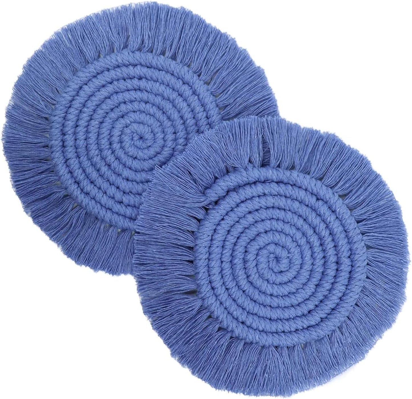 7.4in Boho Coasters for Drinks, Handmade Woven Absorbent Coasters for Desk, Farmhouse Cute Coaster for Mugs Cups - Gifts for Women, Beige