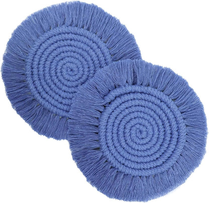7.4in Boho Coasters for Drinks, Handmade Woven Absorbent Coasters for Desk, Farmhouse Cute Coaster for Mugs Cups - Gifts for Women, Beige