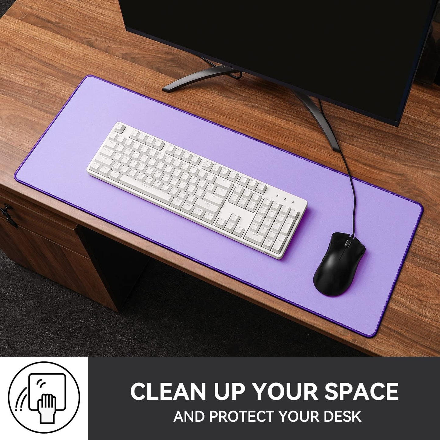 Reniteco Waterproof Large Gaming Mouse Pad with Durable Stitched Edges, Non-Slip Rubber Base, Grainy Jacquard Mouse Mat Desk Pad for Home Office Gaming, 31.5''x11.8''x0.12'', Matte Beige