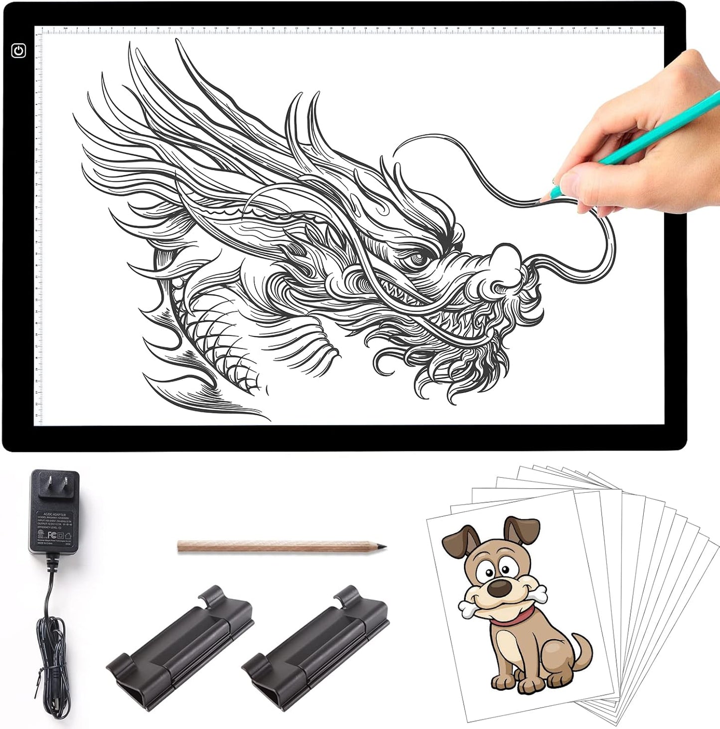 A4 Wireless LED Light Pad with Carry Bag, Innovative Stand and Top Clip, TOHETO Rechargeable Light Box Stepless Dimmable and 6 Levels Brightness Cordless Light Board for Tracing Weeding Vinyl (Black)