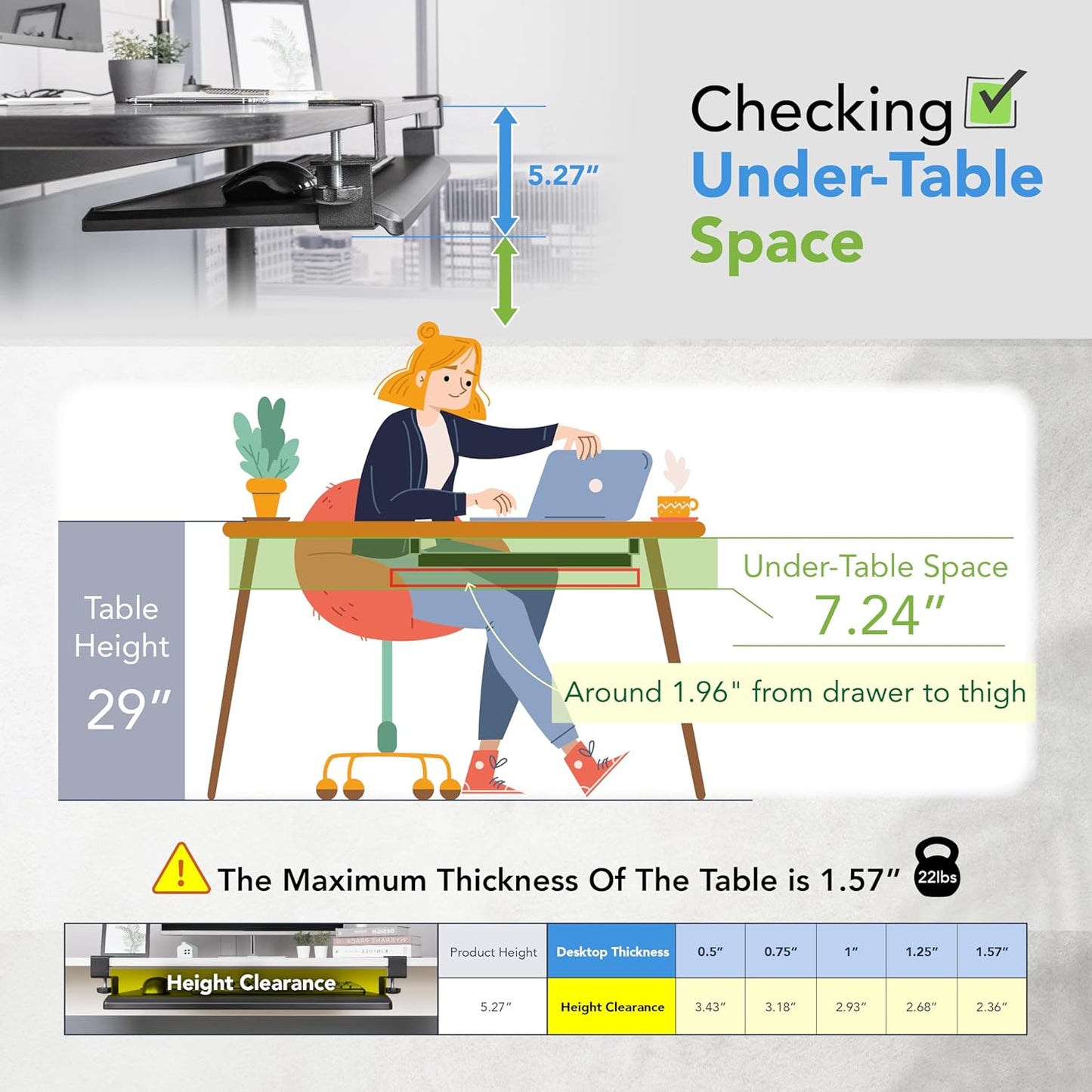 EHO Large Ergonomic C-Clamp Keyboard Tray Mount Under Desk with Wrist Rest, Slide-Out Platform 27.5" (31.8" Including Clamps) x 12.5", Pull Out Keyboard & Mouse Tray for Home or Office, Black