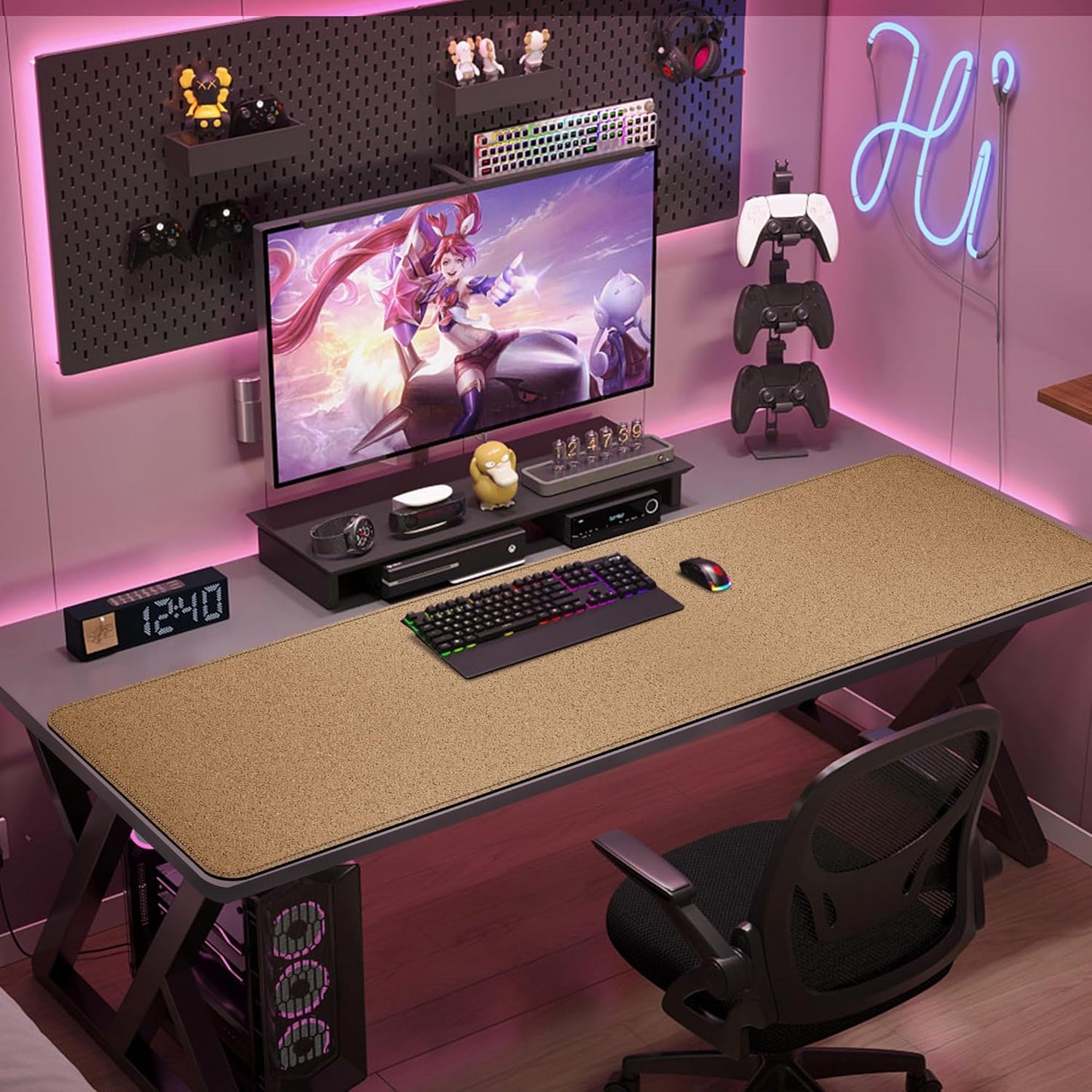 Vyaaa PU Leather & Cork Desk Mat, 39.4"x15.7" Dual Sided Computer Desk mat, Waterproof Large Mouse Pad, Non-Slip Office Desk pad, Office Desk Protector for Work/Gaming/Home (Black)