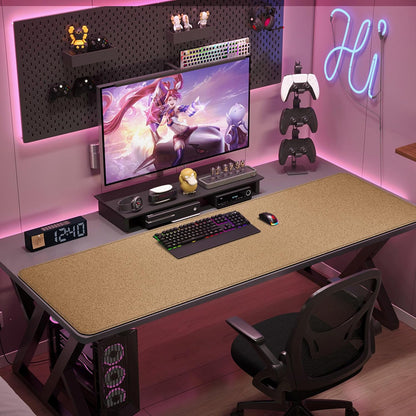 Vyaaa PU Leather & Cork Desk Mat, 39.4"x15.7" Dual Sided Computer Desk mat, Waterproof Large Mouse Pad, Non-Slip Office Desk pad, Office Desk Protector for Work/Gaming/Home (Black)