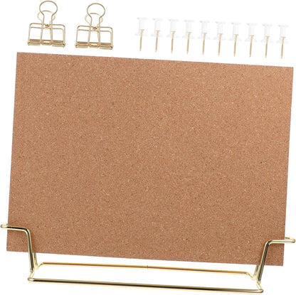STOBOK 12X8.66 Inch Cork Board with Stand and Frame Small Desktop Bulletin Board for Office Message Photo Display Reusable Pin